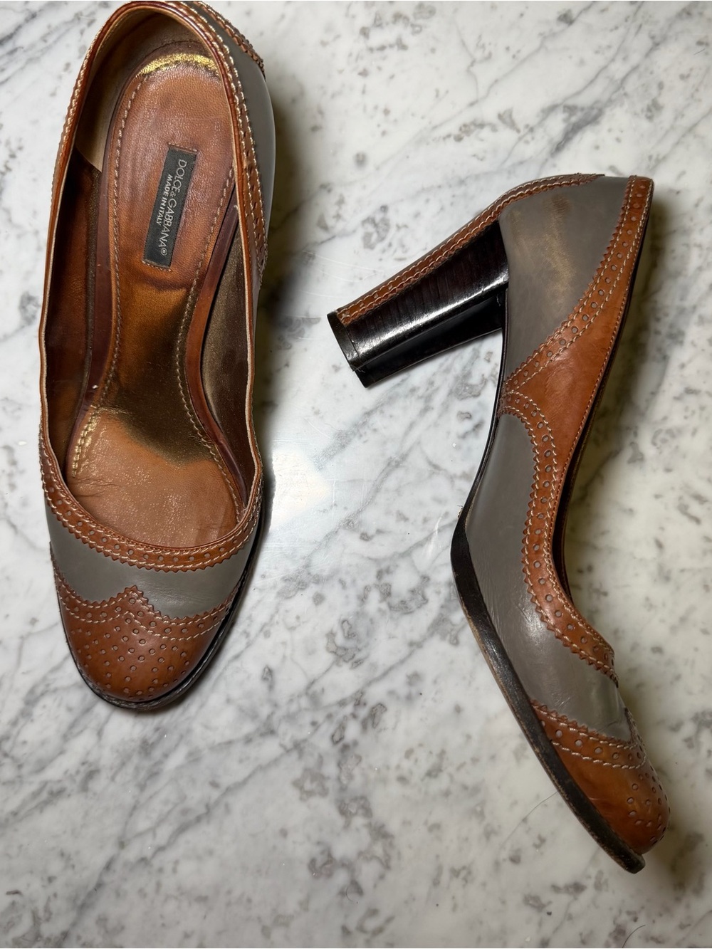 Dolce & Gabbana Vintage Brown Leather Pumps Heels Size EU 39.5
